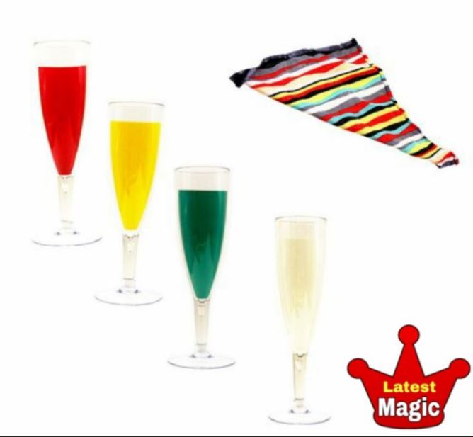 1set Glass Color Change Chameleon Champagne Magic Tricks Silk Acrylic Cup Magic Props Professional Magician Bar Illusion